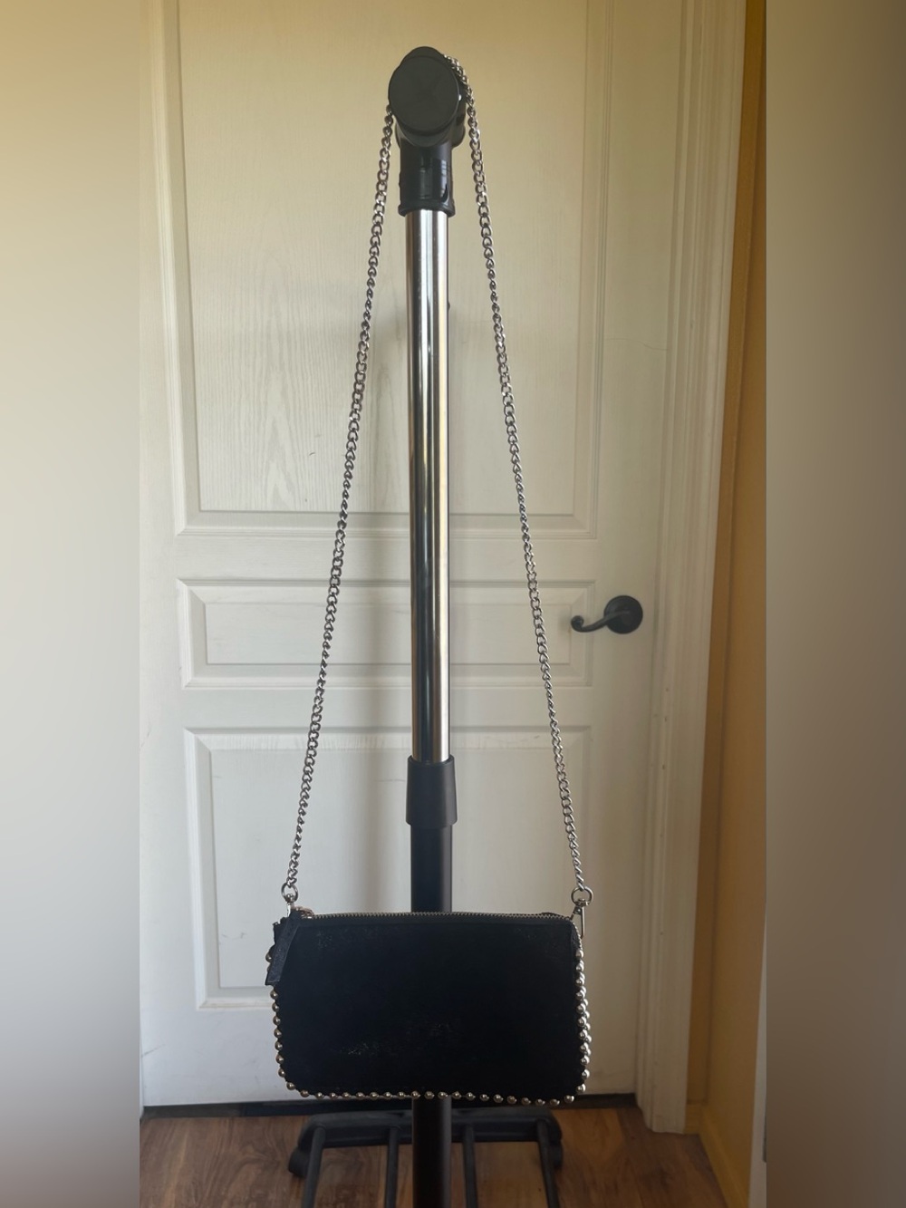 Black Studded Suede Chain Crossbody Bag - Unbranded